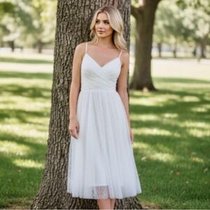 Aqua White Lace Mid Calf Fit & Flare Dress Size 6